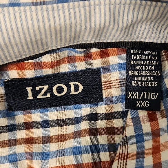 IZOD Mens Blue and Brown Plaid Button Down Shirt Size XXL