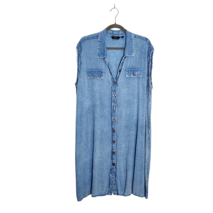 Mlle Gabrielle Light Wash Chambray Button-up Shirt Dress Size 3X