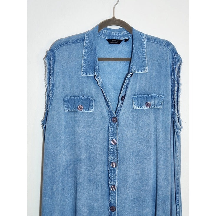 Mlle Gabrielle Light Wash Chambray Button-up Shirt Dress Size 3X