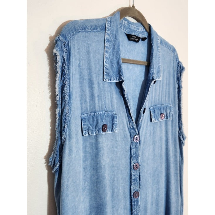 Mlle Gabrielle Light Wash Chambray Button-up Shirt Dress Size 3X