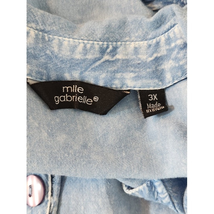 Mlle Gabrielle Light Wash Chambray Button-up Shirt Dress Size 3X