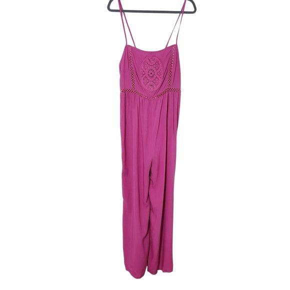 RusstyDussty Boho Pink Wide Leg Jumpsuit with Crochet Details Size XL, New