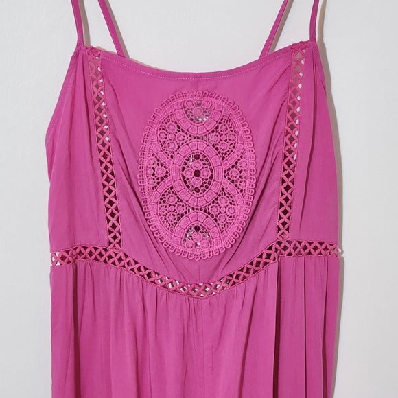 RusstyDussty Boho Pink Wide Leg Jumpsuit with Crochet Details Size XL, New