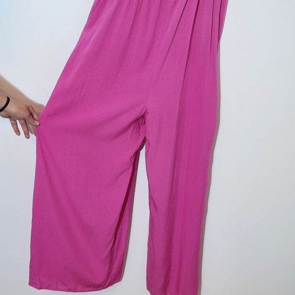 RusstyDussty Boho Pink Wide Leg Jumpsuit with Crochet Details Size XL, New