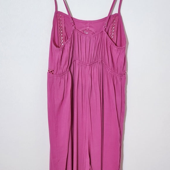 RusstyDussty Boho Pink Wide Leg Jumpsuit with Crochet Details Size XL, New