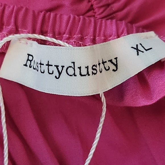 RusstyDussty Boho Pink Wide Leg Jumpsuit with Crochet Details Size XL, New