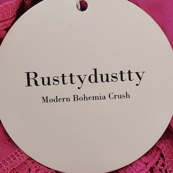 RusstyDussty Boho Pink Wide Leg Jumpsuit with Crochet Details Size XL, New