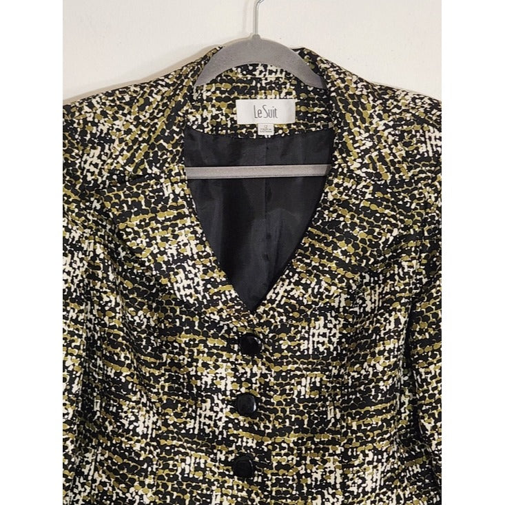 Le Suit Green and Black Print Boxy Blazer Size 12
