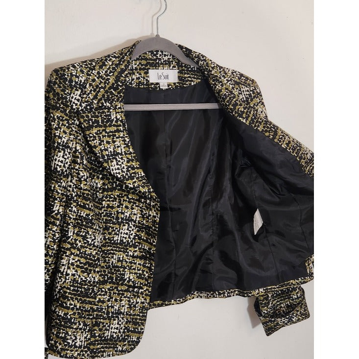 Le Suit Green and Black Print Boxy Blazer Size 12