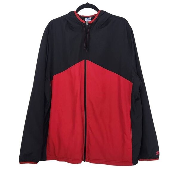 Starter Black Red Zip-Up Jacket Size 2XL Red Black Starter Windbreaker with Hood