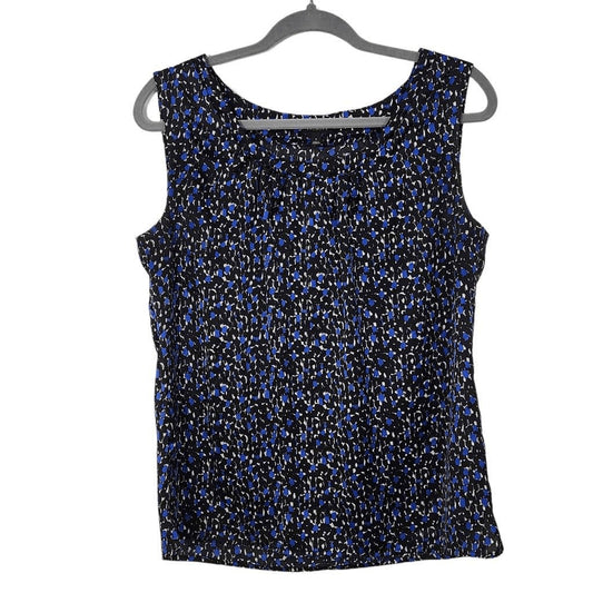 Talbots Blue and Black Sleeveless Blouse Size Small Black and Blue Print Top