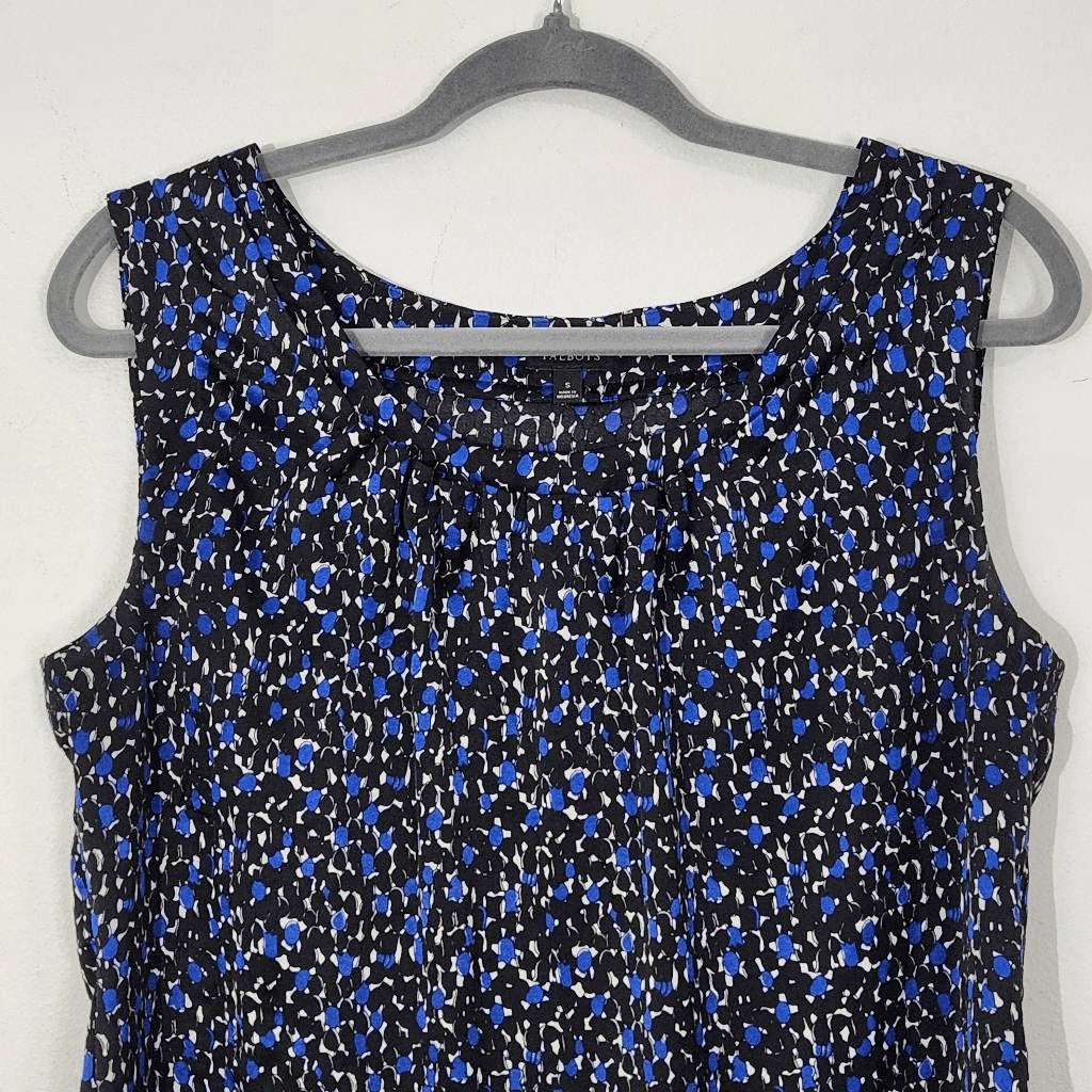 Talbots Blue and Black Sleeveless Blouse Size Small Black and Blue Print Top