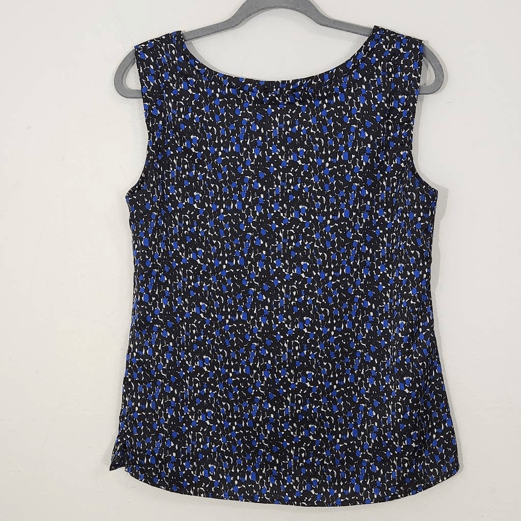 Talbots Blue and Black Sleeveless Blouse Size Small Black and Blue Print Top
