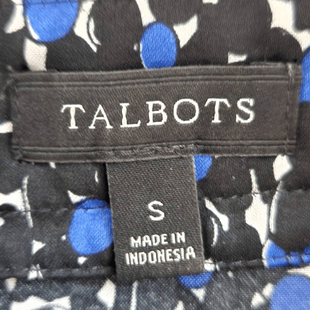 Talbots Blue and Black Sleeveless Blouse Size Small Black and Blue Print Top