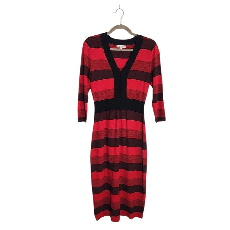Eve Mendes for New York & Company Red and Black Stripe Bodycon Dress Size Medium