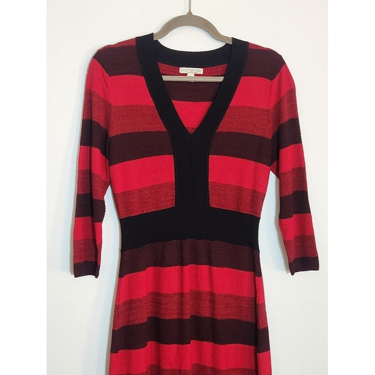 Eve Mendes for New York & Company Red and Black Stripe Bodycon Dress Size Medium