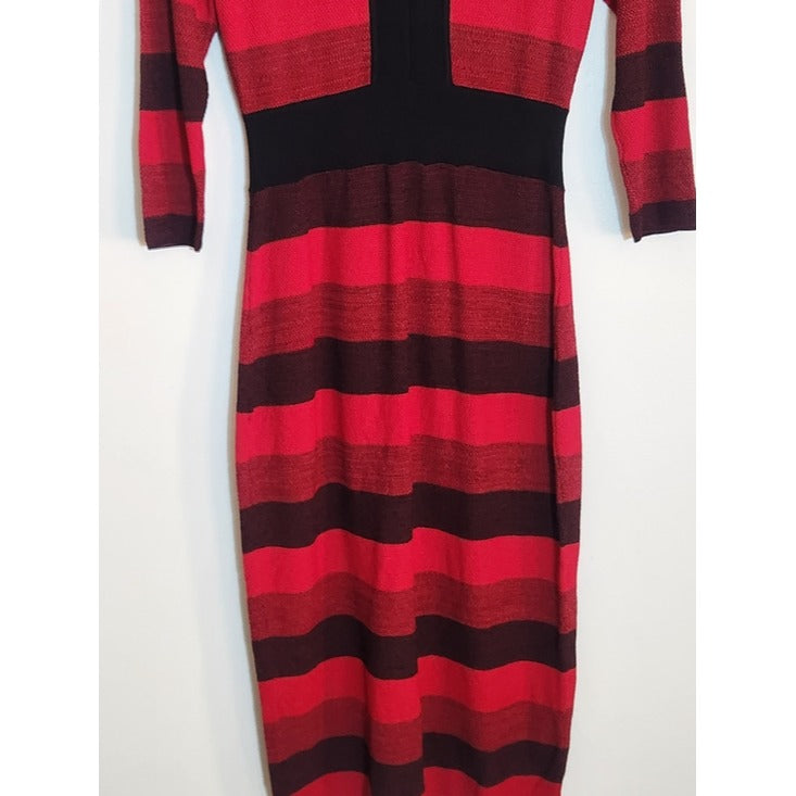 Eve Mendes for New York & Company Red and Black Stripe Bodycon Dress Size Medium
