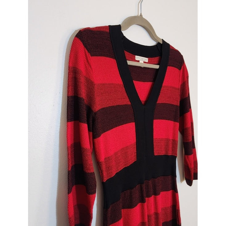 Eve Mendes for New York & Company Red and Black Stripe Bodycon Dress Size Medium