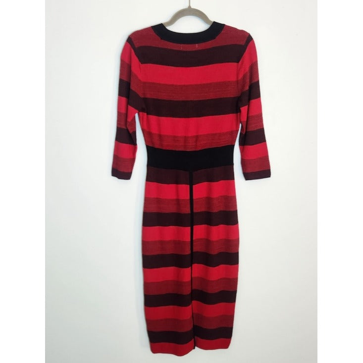 Eve Mendes for New York & Company Red and Black Stripe Bodycon Dress Size Medium