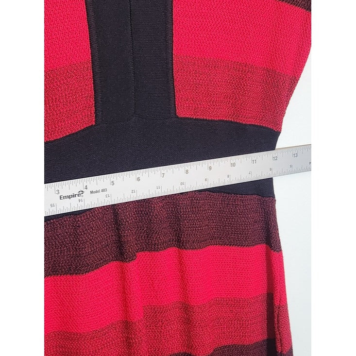 Eve Mendes for New York & Company Red and Black Stripe Bodycon Dress Size Medium