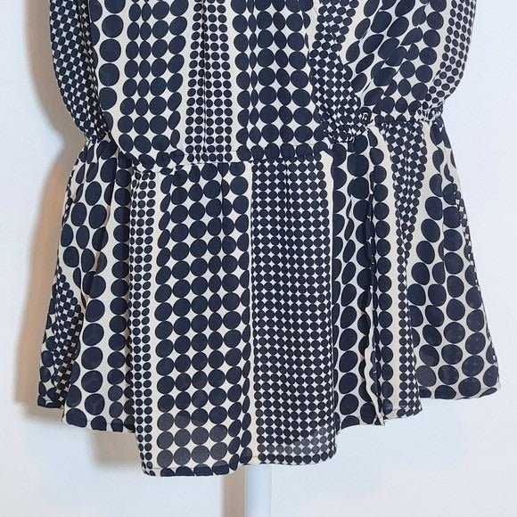 Who What Wear Black and Cream Pola Dot Wrap Blouse Size Large Polka Dot Blouse