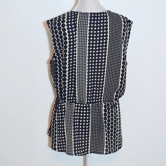 Who What Wear Black and Cream Pola Dot Wrap Blouse Size Large Polka Dot Blouse