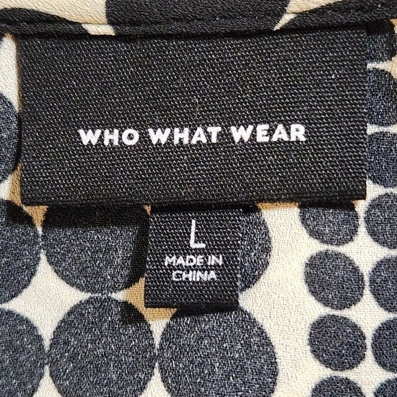 Who What Wear Black and Cream Pola Dot Wrap Blouse Size Large Polka Dot Blouse