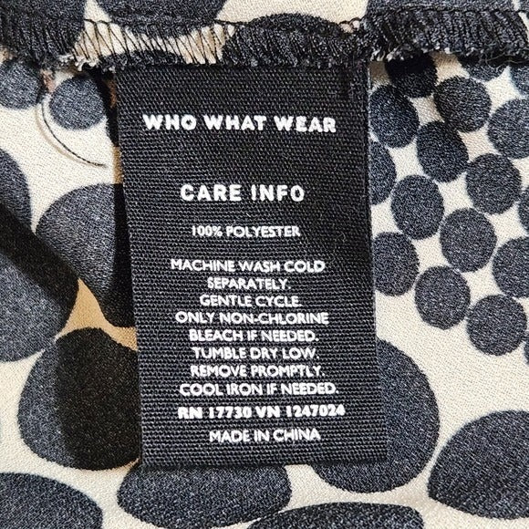 Who What Wear Black and Cream Pola Dot Wrap Blouse Size Large Polka Dot Blouse