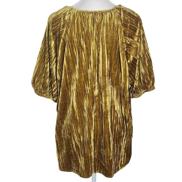 Maurices Dark Gold Crushed Velvet Top with Puffy Sleeves Size Large