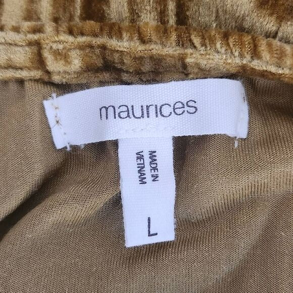 Maurices Dark Gold Crushed Velvet Top with Puffy Sleeves Size Large