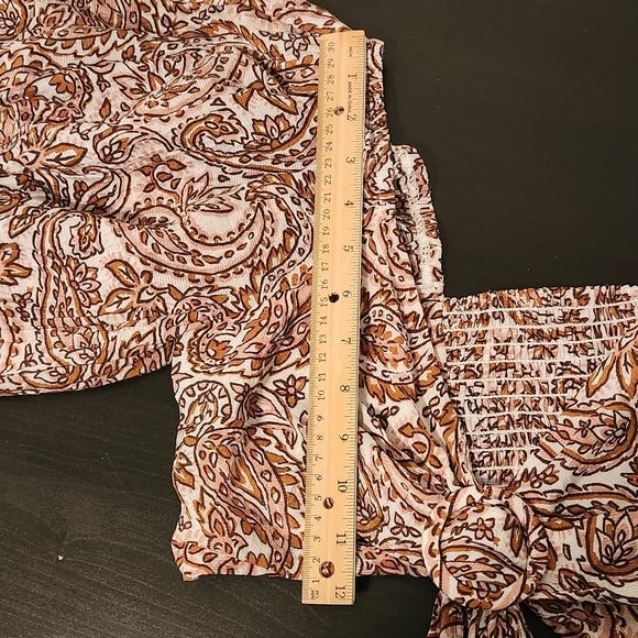 MINKPINK Brown and Pink Paisley Tie-Front Cropped Top Size Medium