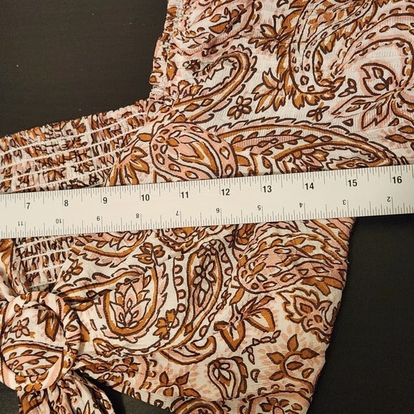 MINKPINK Brown and Pink Paisley Tie-Front Cropped Top Size Medium