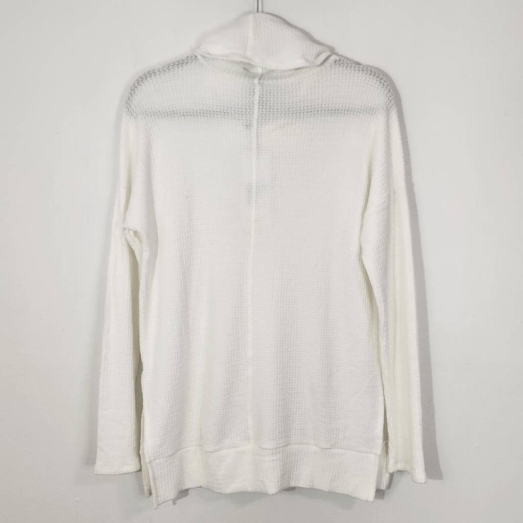 Bobi White Cowl Neck Waffle Knit Top NWT Medium Revolve Thermal Knit Comfy Top