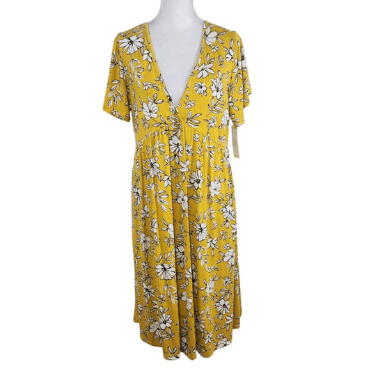 Loveappella Yellow Floral Mini Dress with Open Tie Back NWT Size XL