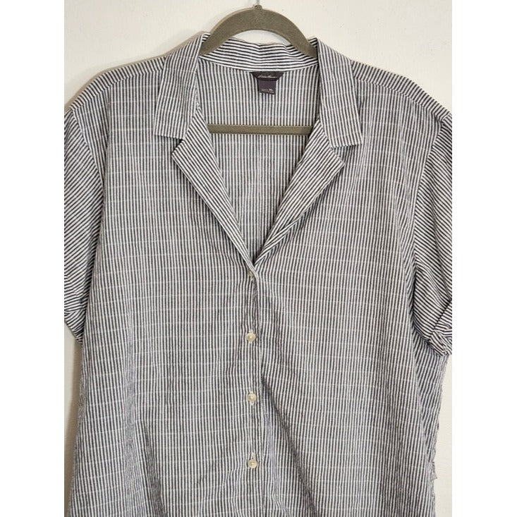Eddie Bauer Black and White Striped Button-Down Shirt Size XL
