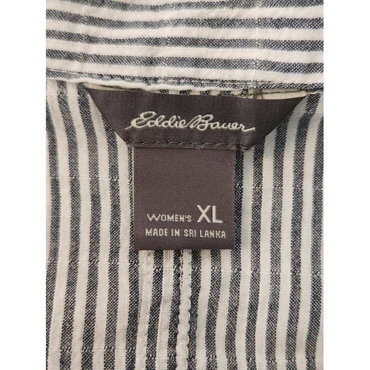 Eddie Bauer Black and White Striped Button-Down Shirt Size XL