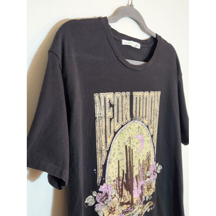 Altar'd State Black Neon Moon Graphic Tee Size Medium