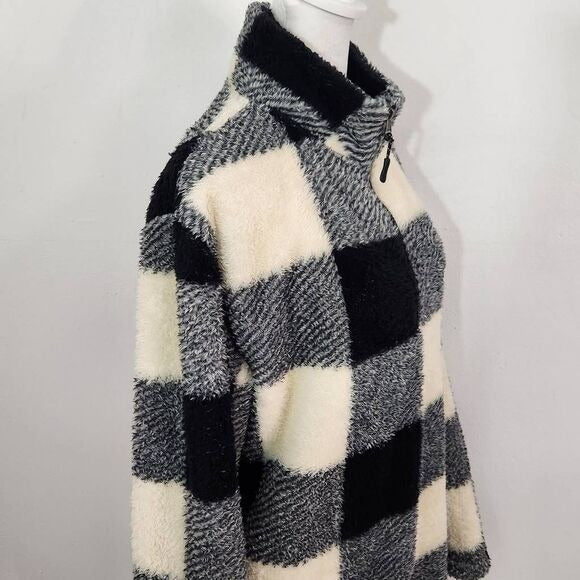 Stillwater Supply Black and Cream Fleece Pullover Size Large Buffalo Check Fleec