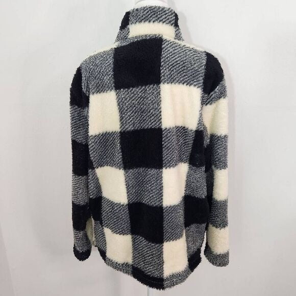 Stillwater Supply Black and Cream Fleece Pullover Size Large Buffalo Check Fleec