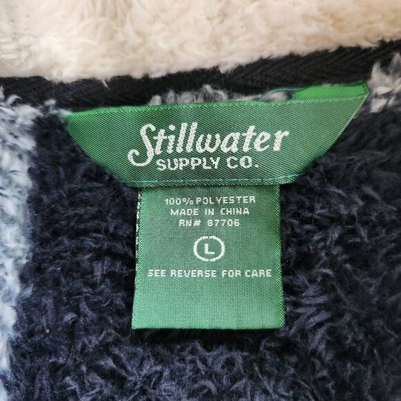 Stillwater Supply Black and Cream Fleece Pullover Size Large Buffalo Check Fleec