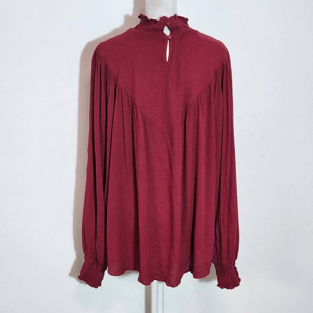 Chic Soul Burgundy Embroidered Boho Blouse NWOT Size 1X Oxblood Embroidered Top