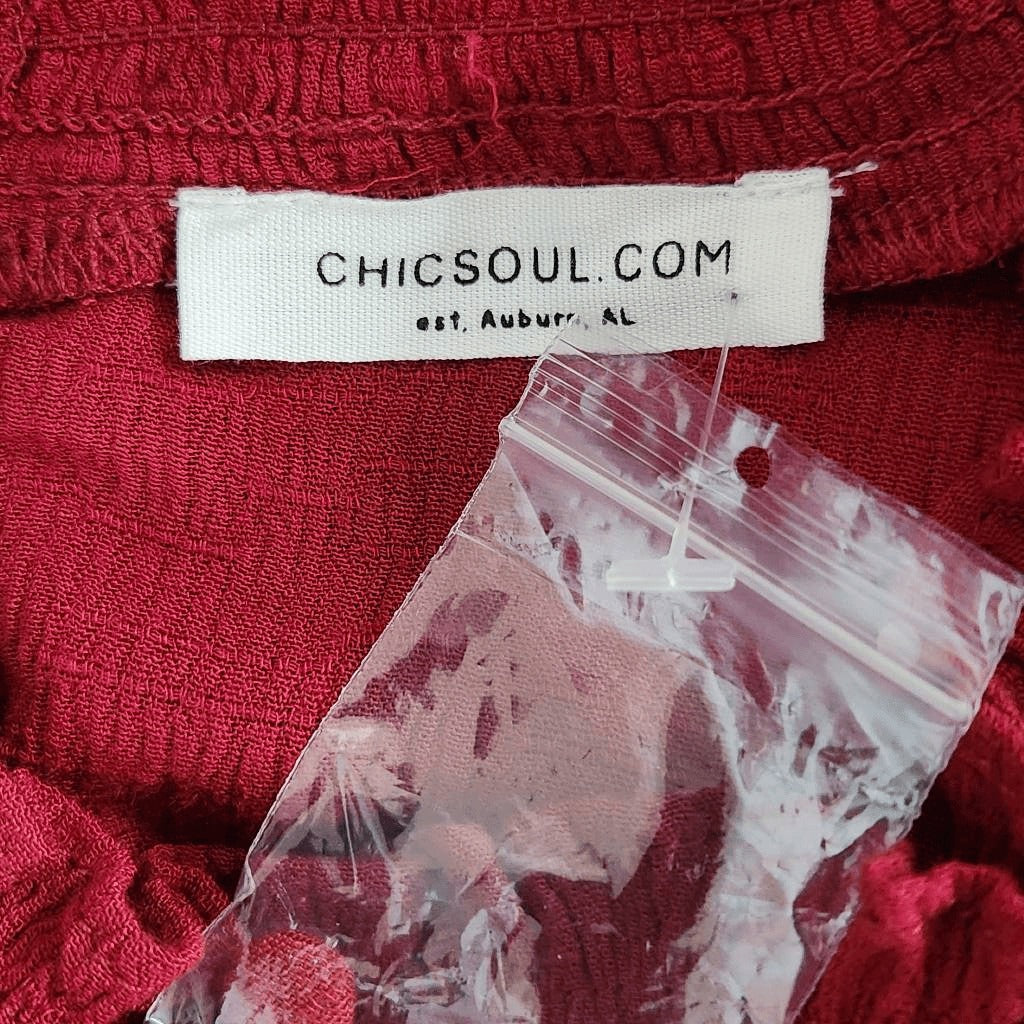 Chic Soul Burgundy Embroidered Boho Blouse NWOT Size 1X Oxblood Embroidered Top