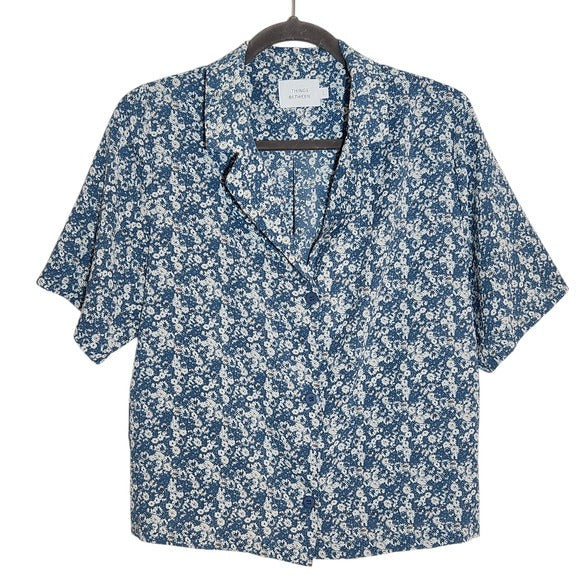Things Between Blue Floral Button Up Blouse Size Large