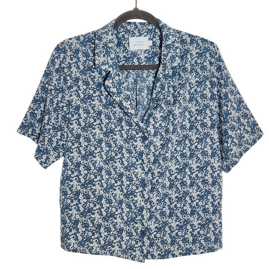Things Between Blue Floral Button Up Blouse Size Large