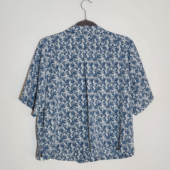 Things Between Blue Floral Button Up Blouse Size Large