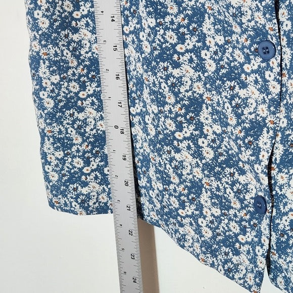 Things Between Blue Floral Button Up Blouse Size Large