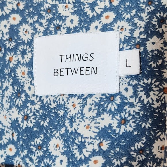 Things Between Blue Floral Button Up Blouse Size Large