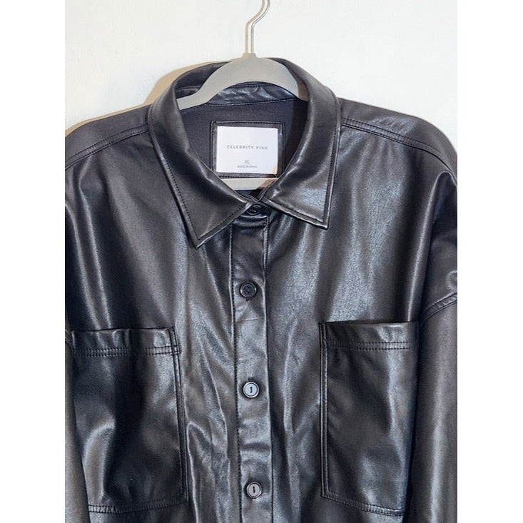 Celebrity Pink Black Faux Leather Shacket Size XL NWT