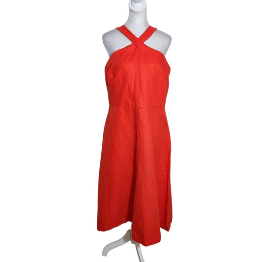Ann Taylor Red Halter Midi Dress Size 10 NWT Flaw