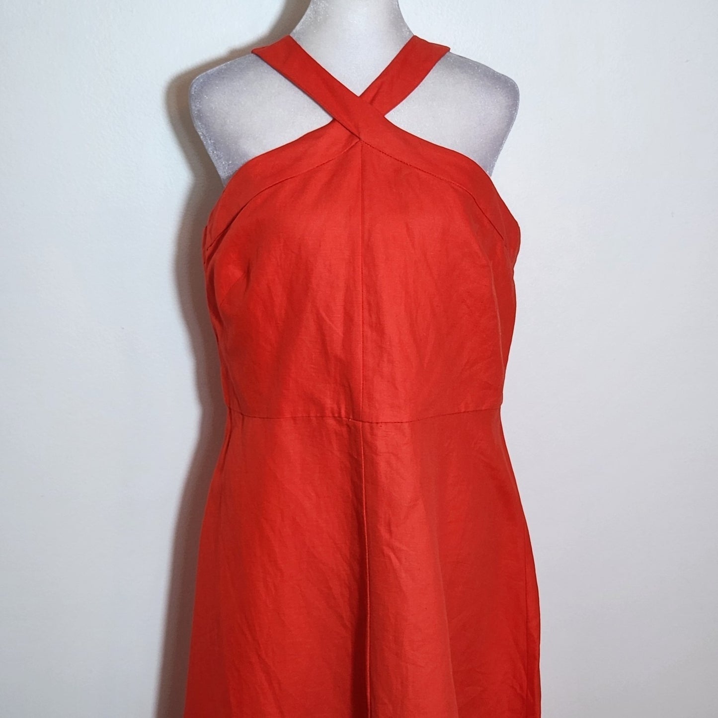 Ann Taylor Red Halter Midi Dress Size 10 NWT Flaw